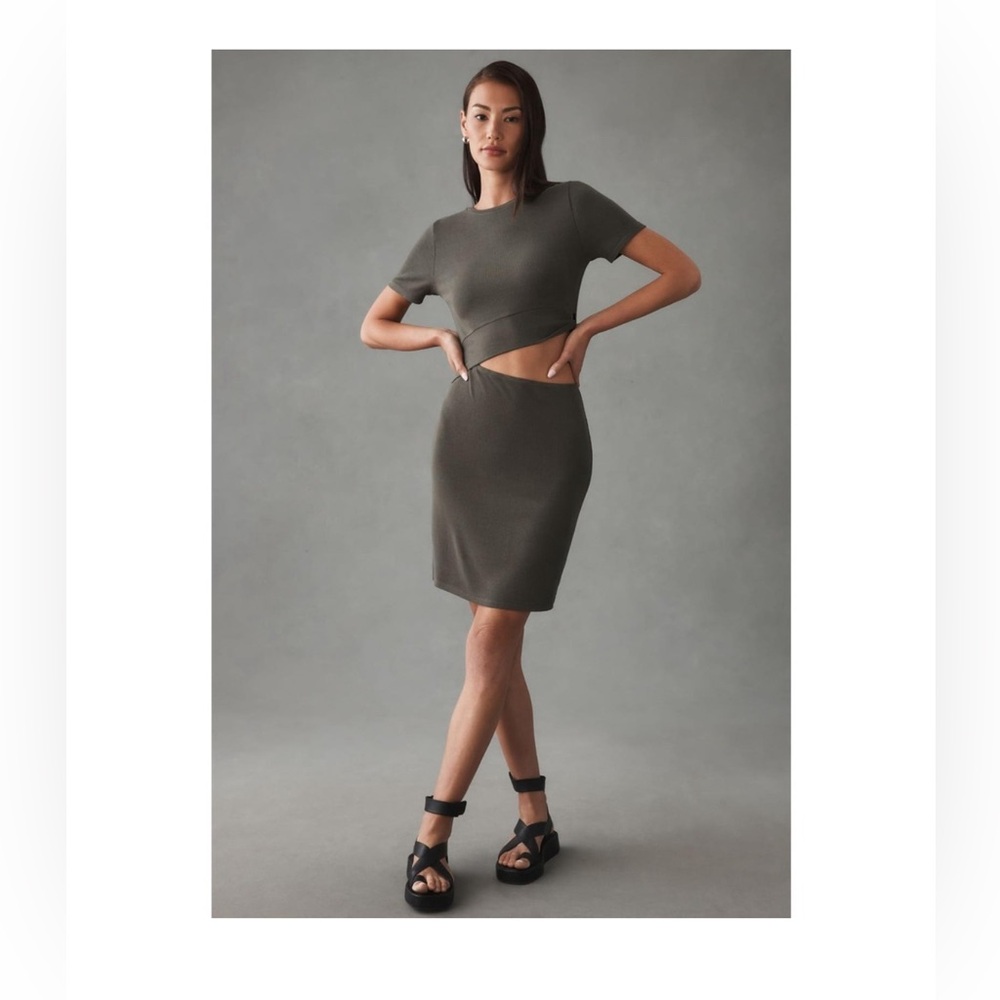 ANTHROPOLOGIE BORDEAUX SHORT-SLEEVE CUTOUT MINI DRESS